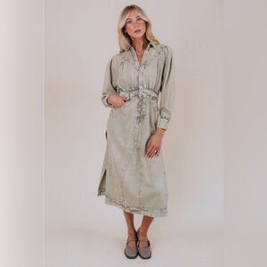 NWT Free People Sage Button-Front Denim Midi Shirt Dress